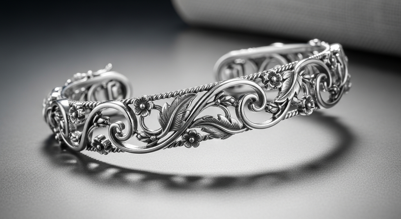 Bracelet en argent avec motifs inspirés par la nature